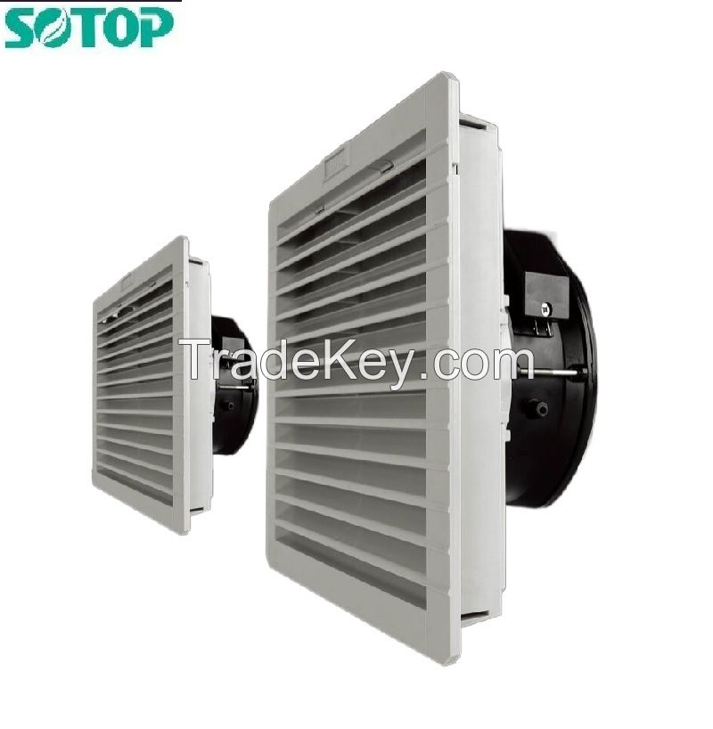 tool free Installation Rainproof IP55 AC fan filter with cascade shutter for electrical cabinet IP55 protection