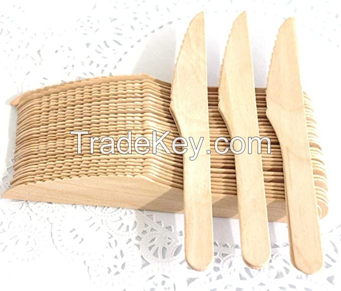 Wholesale Forks Spoons Knives Set Single use Wooden Cutlery 3 In 1 Disposable Wooden Cutlery Camping Travelling