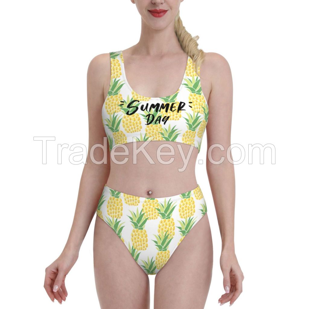 Customized Two-Piece Sport Swimsuit, Full-Print Design Polyester Materi
