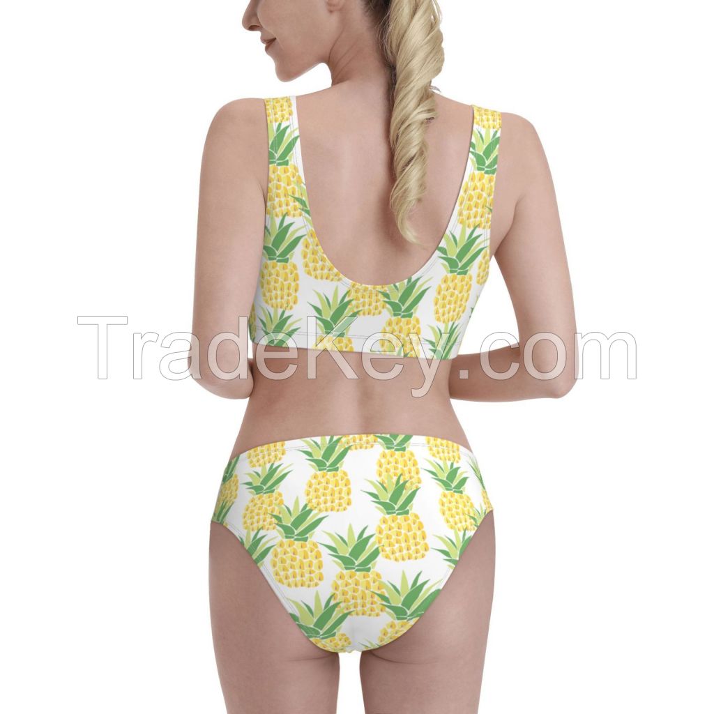 Customized Two-Piece Sport Swimsuit, Full-Print Design Polyester Materi