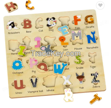 Custom Baby Wooden Alphabet Jigsaw Puzzle Toy Hand Grab Board Set ...