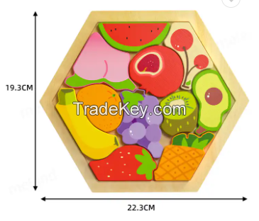 Hot Selling Wood Fruit Puzzle children Kids Learning Large Size Fruit Puzzle Wooden 3D Jigsaw Puzzle