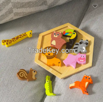Hot Selling Wood Animals Puzzle children Kids Learning Montessori Educational Toys Wooden 3D Jigsaw Puzzle