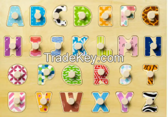 Custom Baby Wooden Alphabet Jigsaw Puzzle Toy Hand Grab Board Set Educational Cartoon Puzzle Children Gift