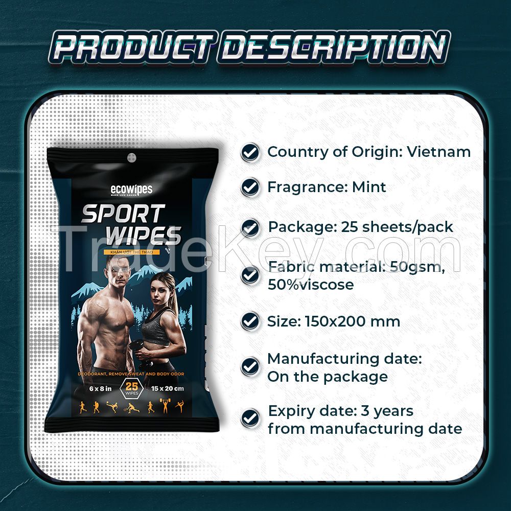 Sport wipes Non-woven spunlace High Quality From Vietnam Ecowipes Removes Sweat, Dirt And Body Odor