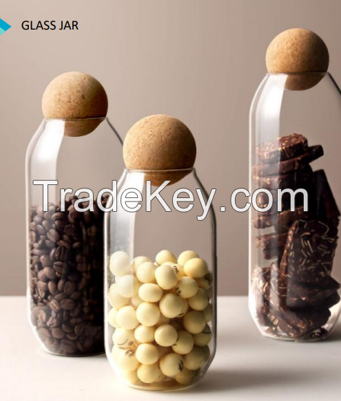 glass jar canister with cork ball lid