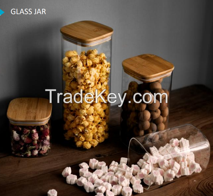 glass canister with wood lid glass lid plastic lid