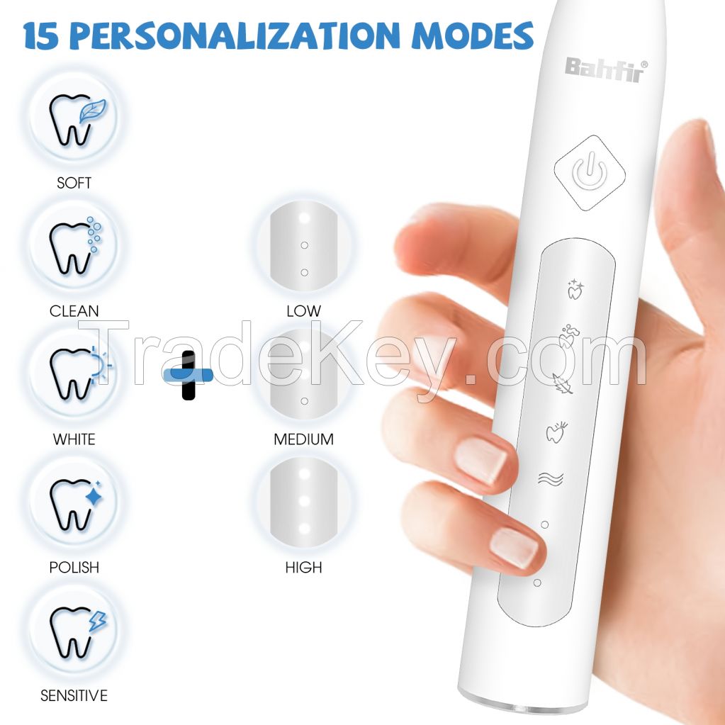 Sonic Electric Toothbrush for Adults, Rechargeable Sonic Electric Toothbrush with 8 Brush Heads, 1 Charge for 90 Days,IPX7 Waterproof 5 Modes 3 Intensities, Smart Timer, Black