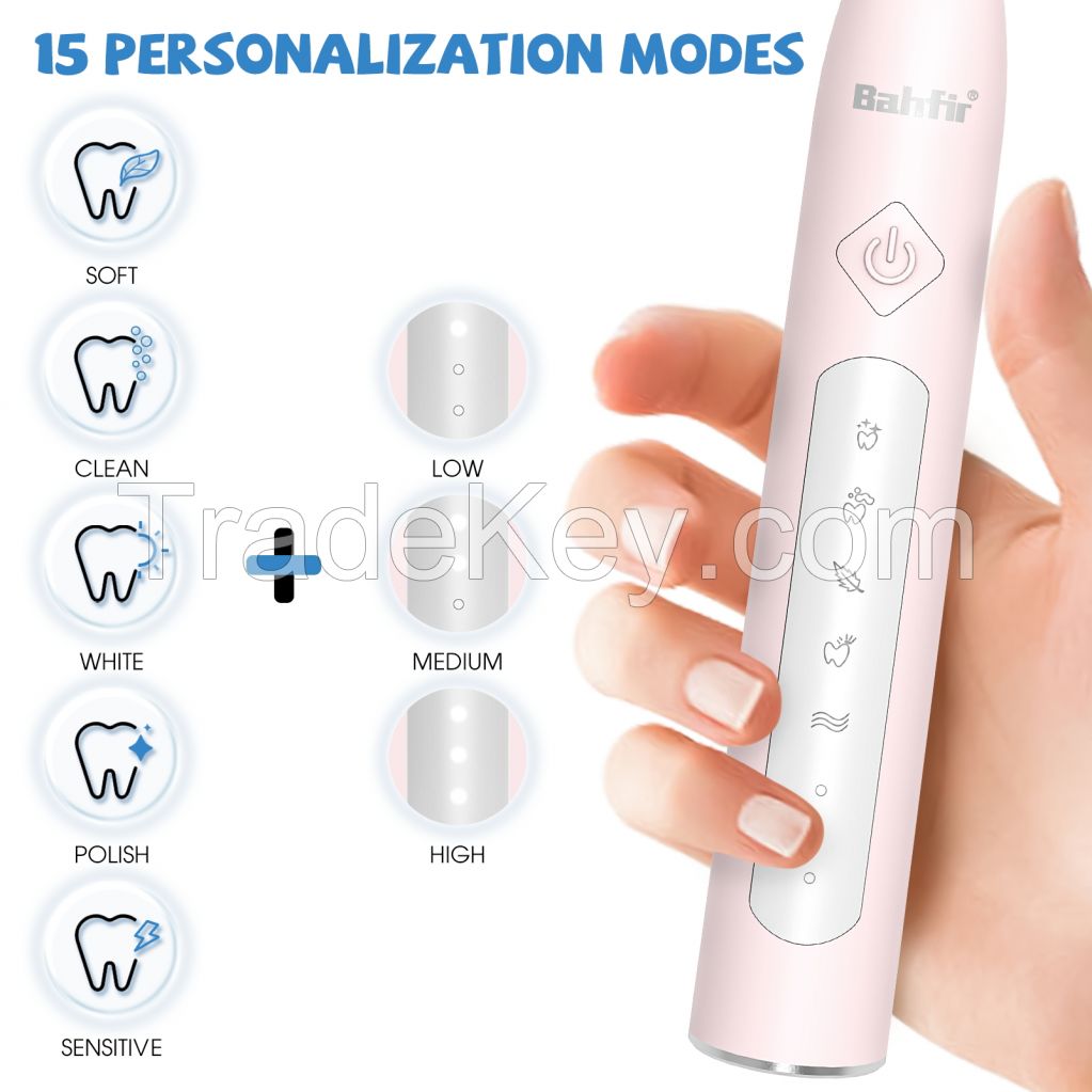 Sonic Electric Toothbrush for Adults, Rechargeable Sonic Electric Toothbrush with 8 Brush Heads, 1 Charge for 90 Days, IPX7 Waterproof 5 Modes 3 Intensities, Smart Timer, Black
