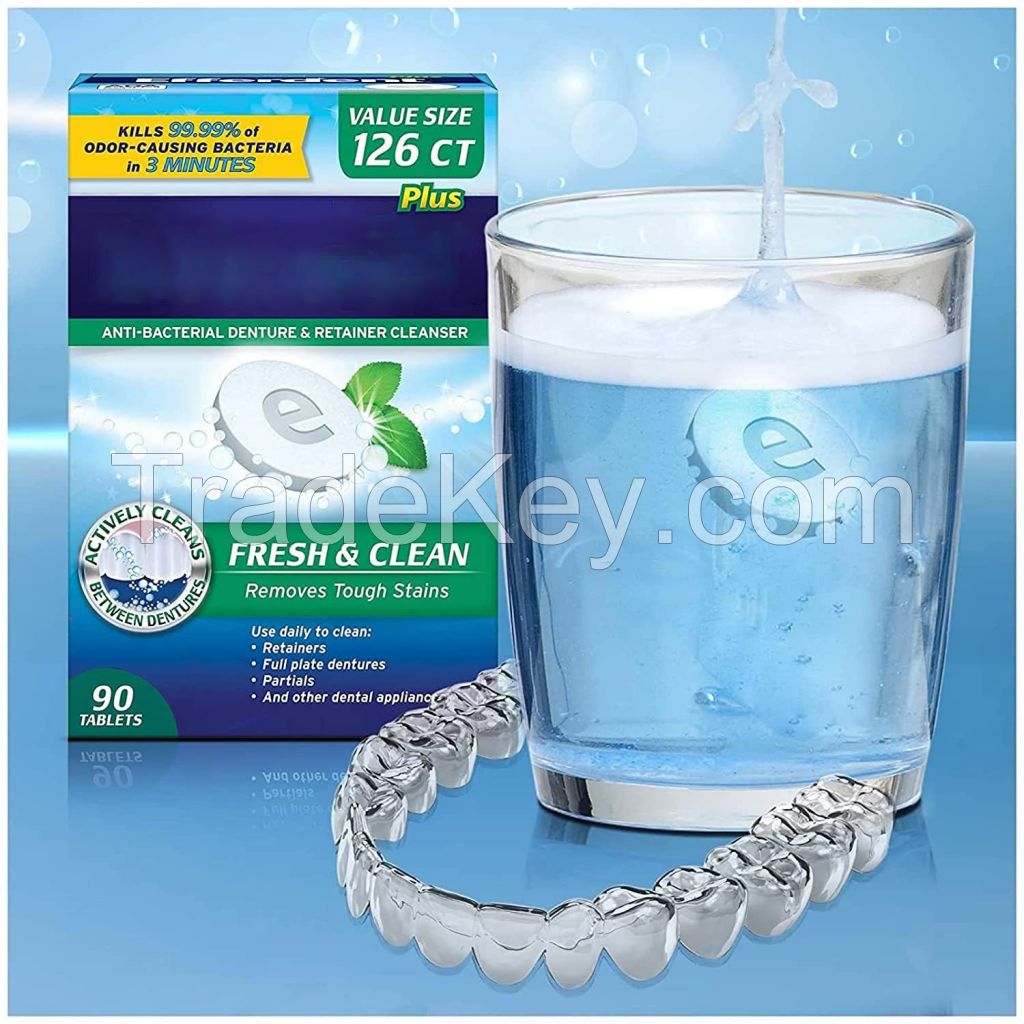Retainer Cleaner Tablets Invisalign Cleaner Remove Odors Discoloration Stains and Plaque , Denture Cleaner for Retainers and Mouth Guards Denture Bath Fresh Mint