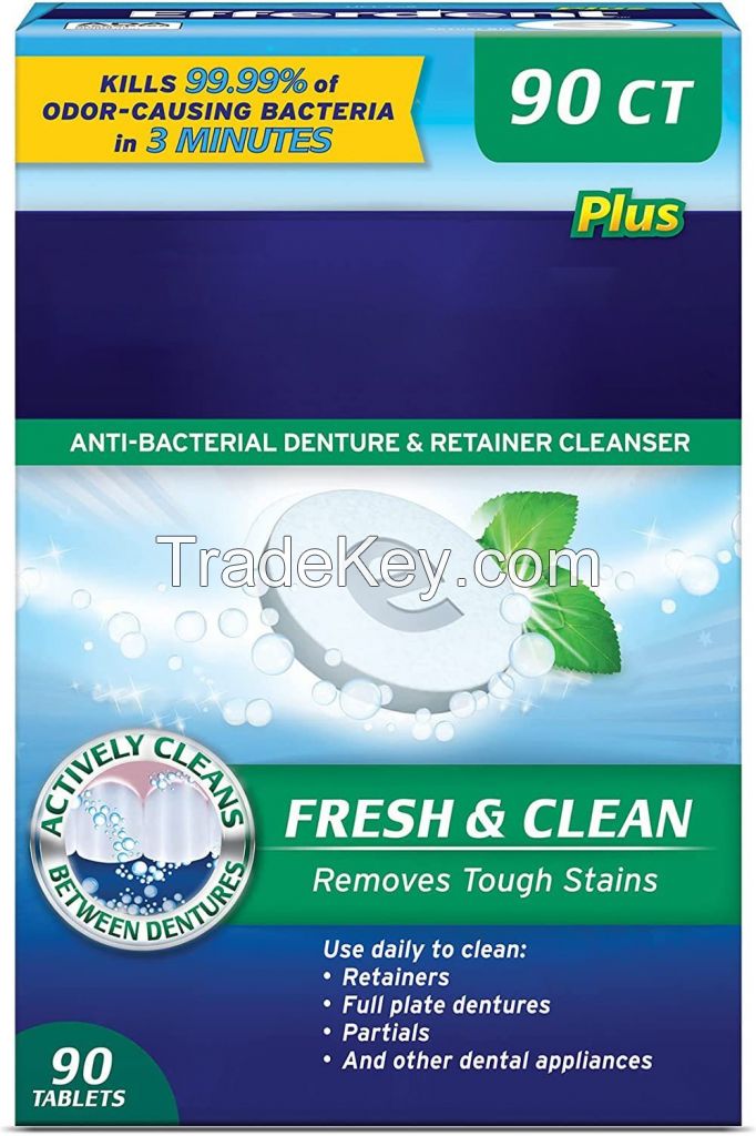 Retainer Cleaner Tablets Invisalign Cleaner Remove Odors Discoloration Stains and Plaque , Denture Cleaner for Retainers and Mouth Guards Denture Bath Fresh Mint