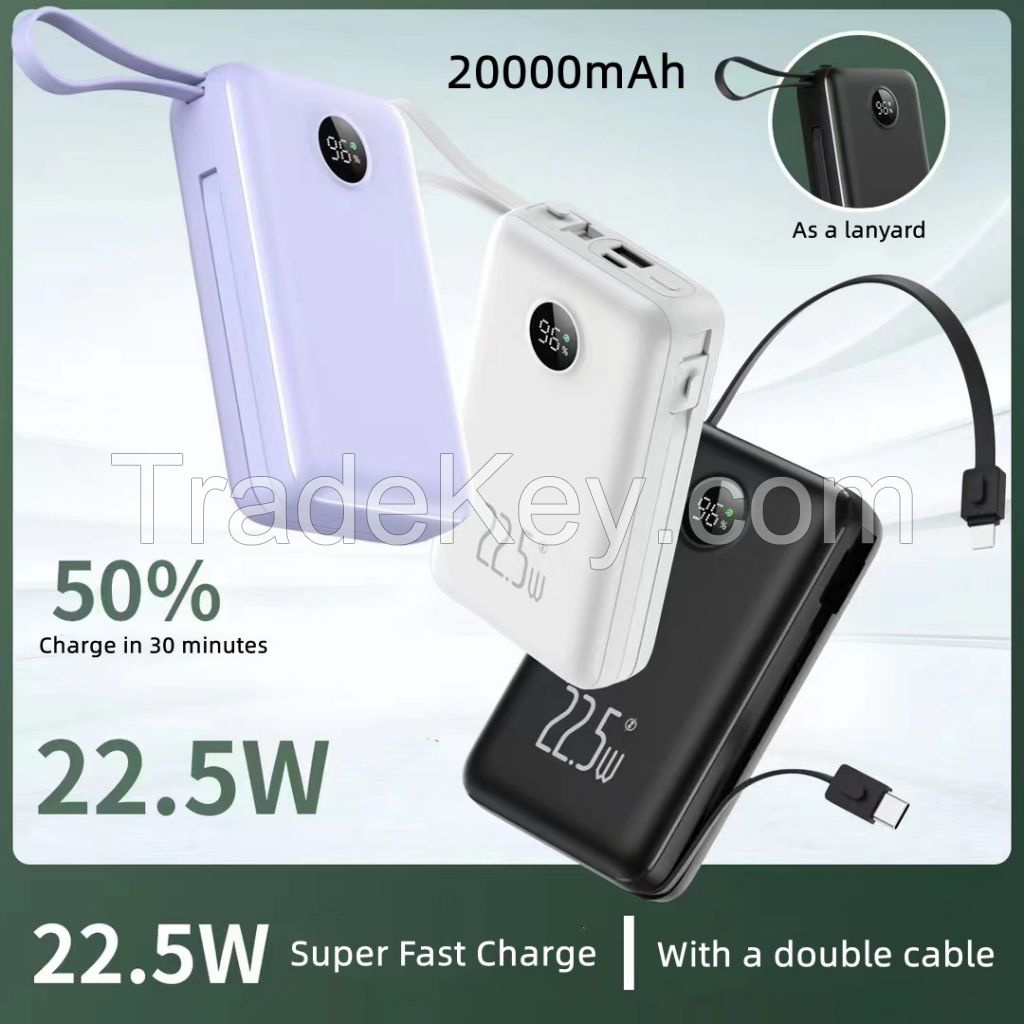 PD22.5W High Capacity Digital Power Bank 20000mAH with built in cables