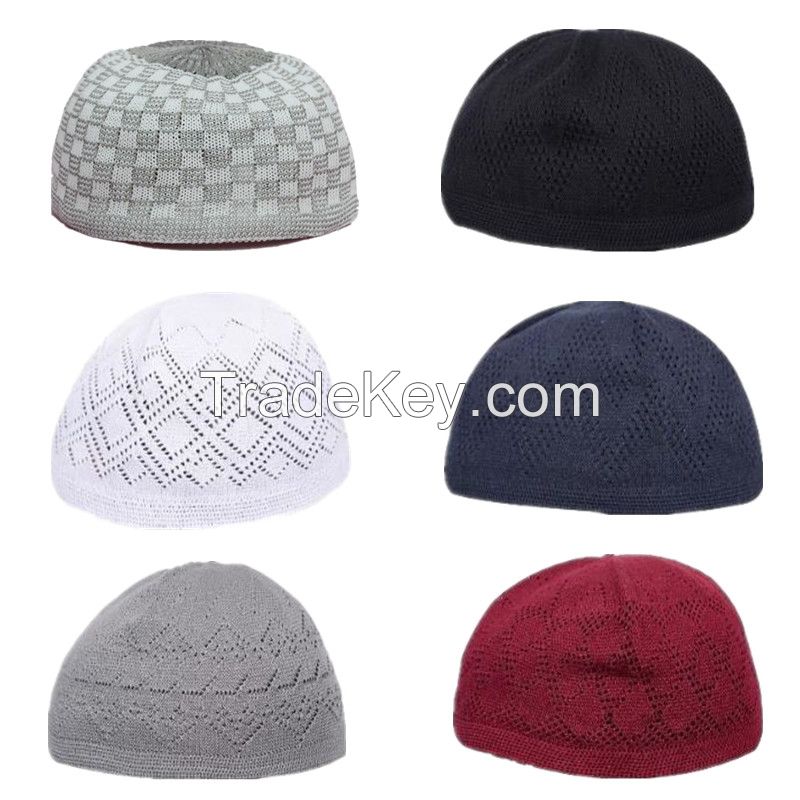 Muslim Hat Shull Cap Kufi Knitted Prayer Headwear Islamic Caps