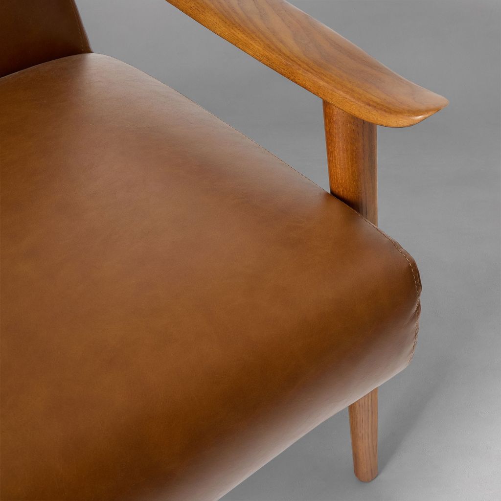 Yimi - Mid-Century Leather Show Wood Chair