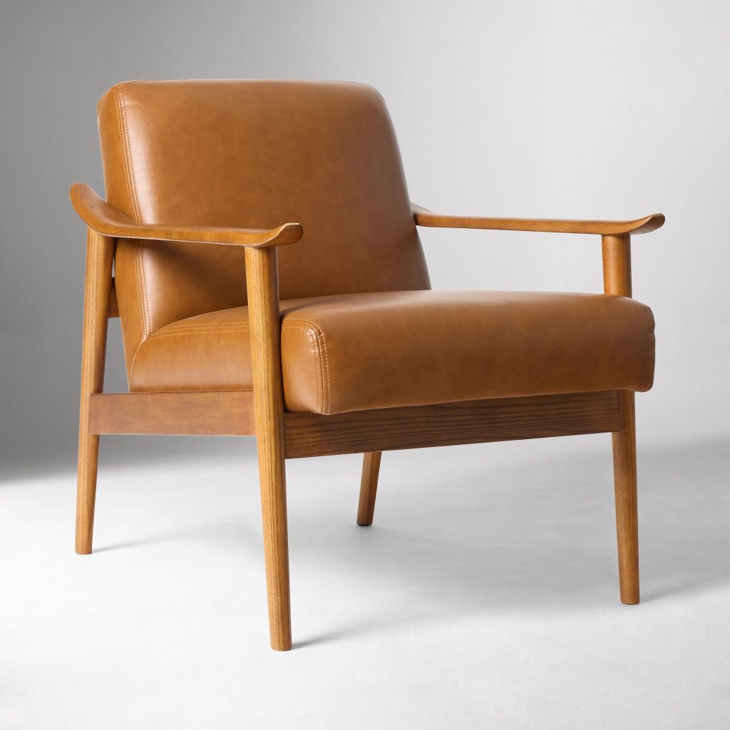 Yimi - Mid-Century Leather Show Wood Chair
