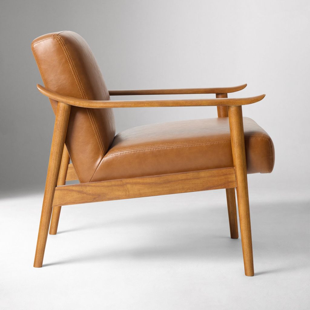 Yimi - Mid-Century Leather Show Wood Chair