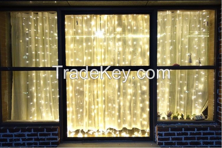 LED curtain light 3*3 meters 300 lights Curtain light remote control Christmas ice strip decorative lights Colorful lights string LED pentacle