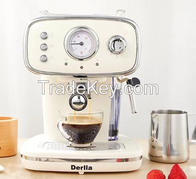 Meow/Full semi-automatic espresso machine household small milk foam machine one retro mini