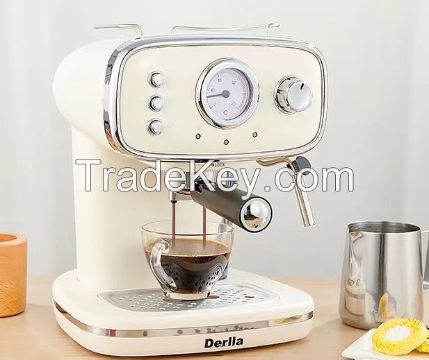 Meow/Full semi-automatic espresso machine household small milk foam machine one retro mini