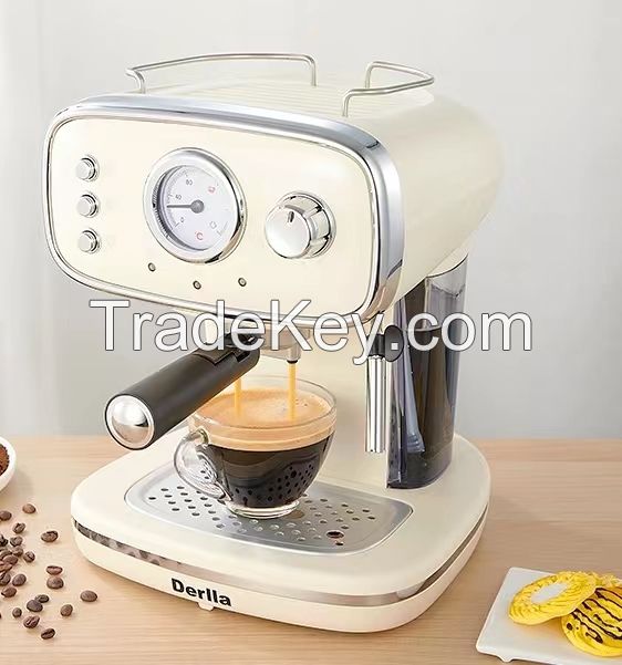 Meow/Full semi-automatic espresso machine household small milk foam machine one retro mini