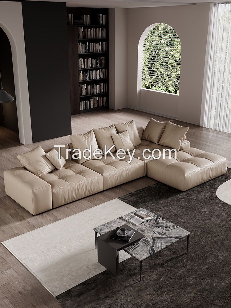 Tofu Latex block large flat layer minimalist leather sofa head layer cowhide designer minimalist modern combination cube