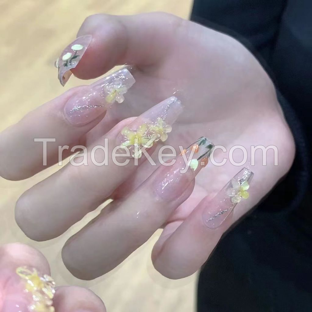 Manual nail enhancement, nail patch, finished product, summer ice, nude, stereoscopic tulip