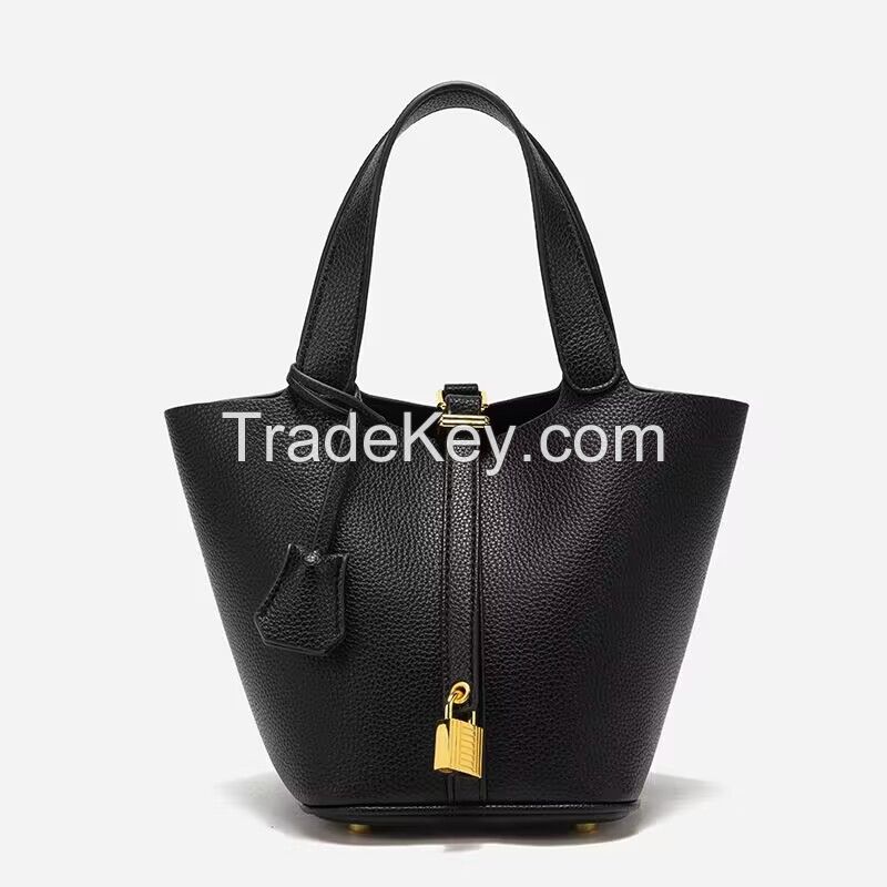 Large capacity fashion bucket bag leather tote female bag lychee pattern all-share handbag commuting simple bucket bag female for women