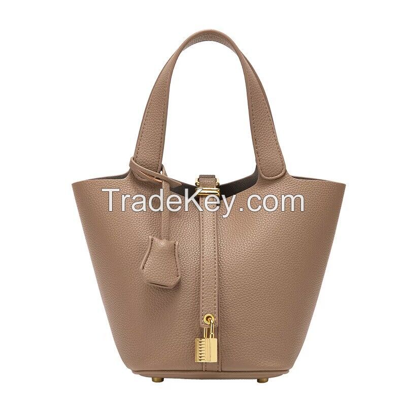 Large capacity fashion bucket bag leather tote female bag lychee pattern all-share handbag commuting simple bucket bag female for women