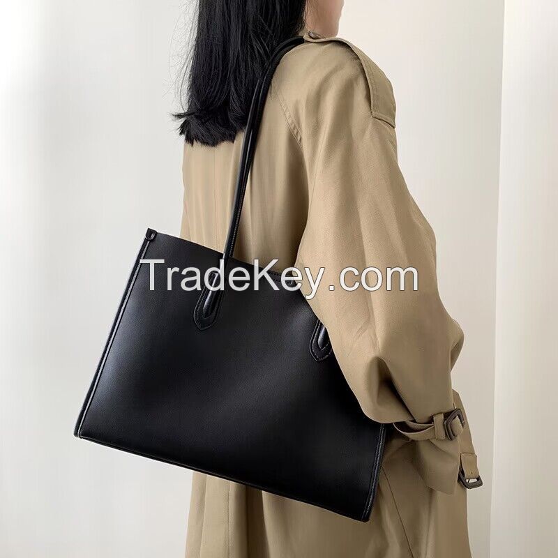 Tote bag large capacity girls senior sense cowhide women bag to work commuting bag fashion simple leather one shoulder bag female