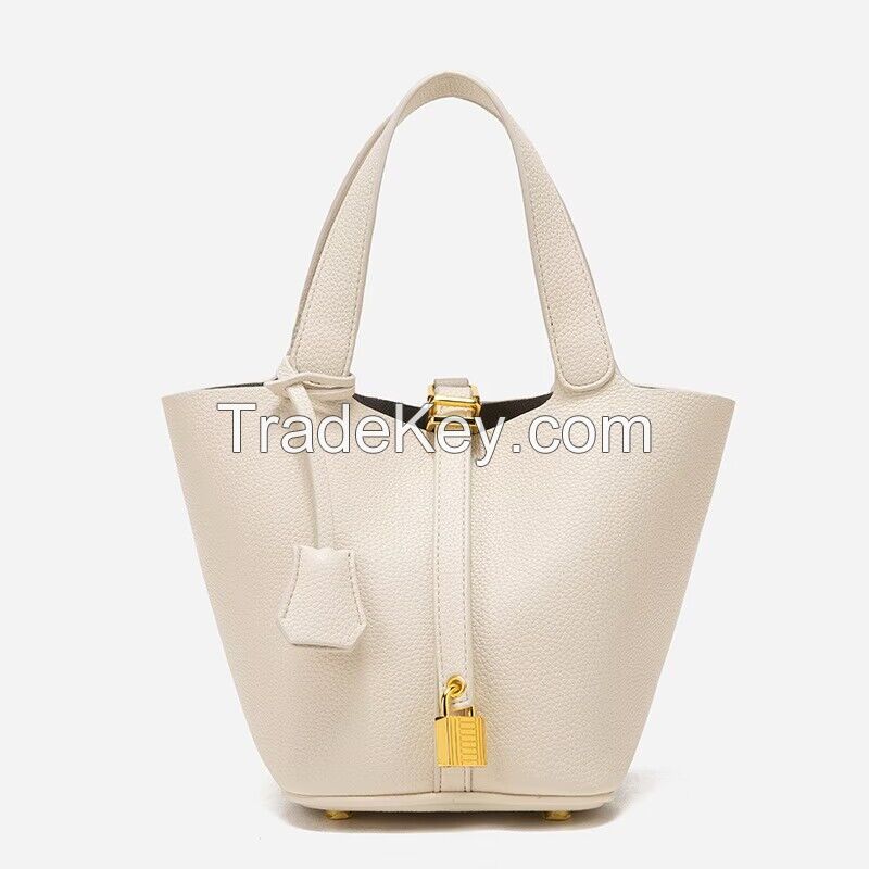 Large capacity fashion bucket bag leather tote female bag lychee pattern all-share handbag commuting simple bucket bag female for women