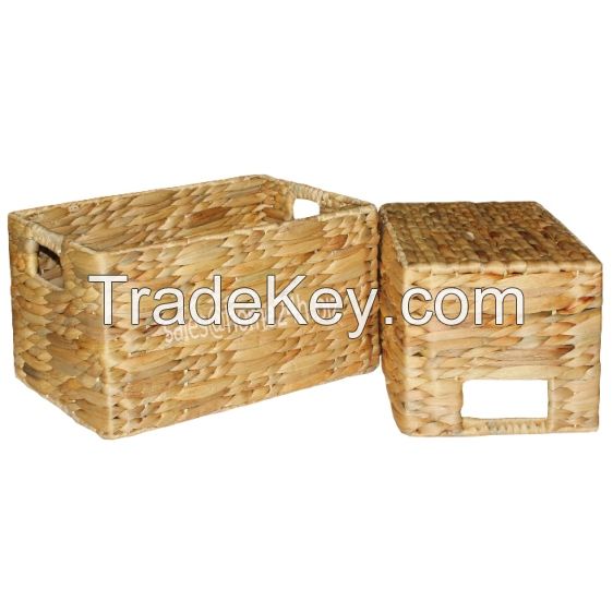 Basket Water Hyacinth Rice nut weave with hole handle S/2