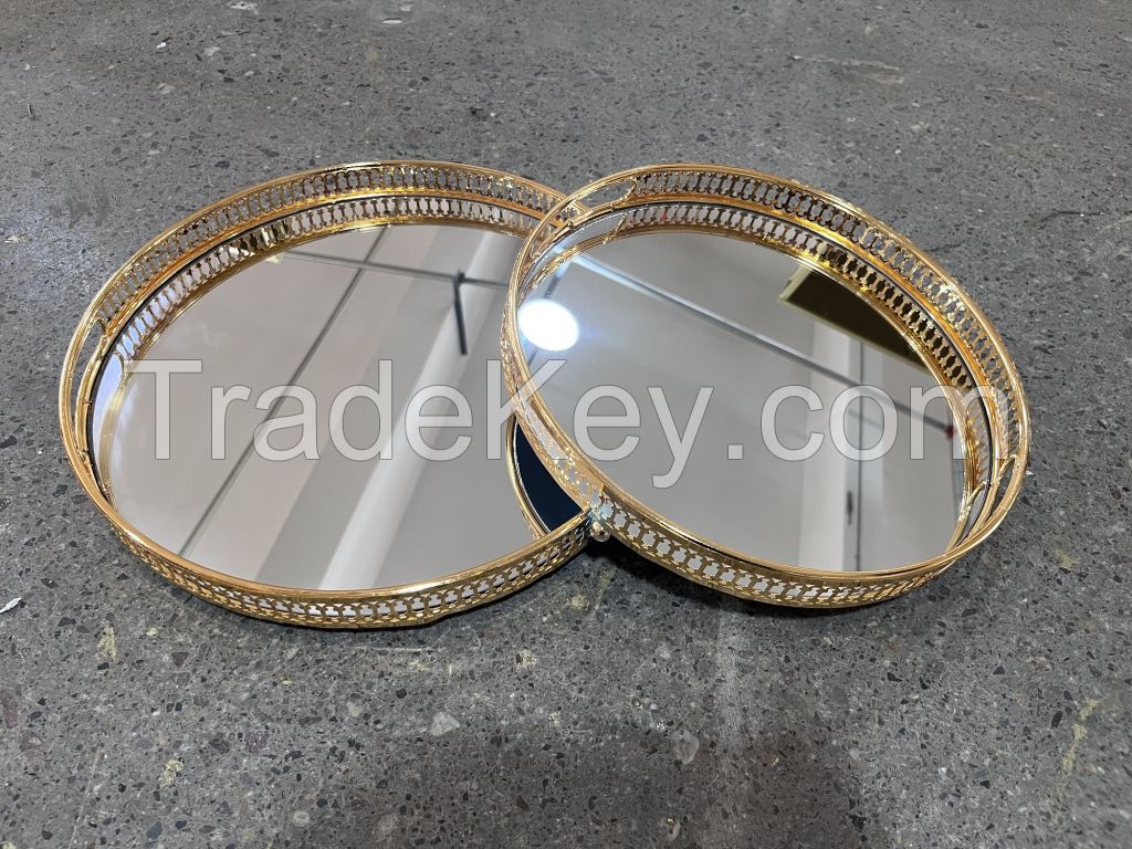 Decorative Gold Round Metal Glass Tray