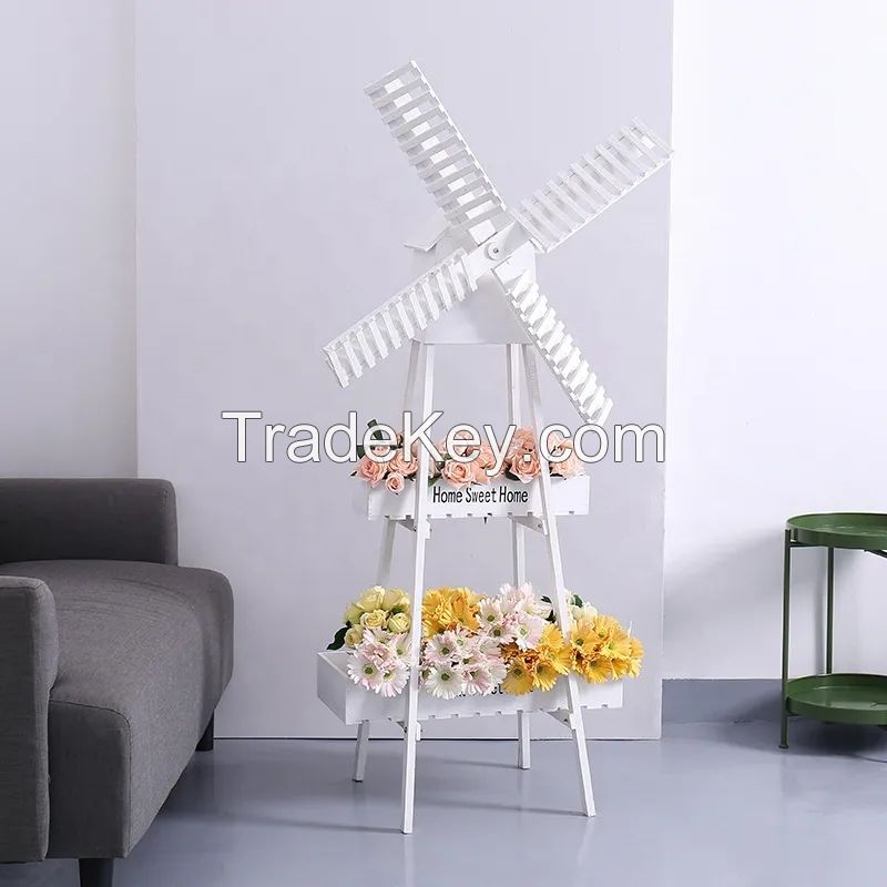 Wooden Windmill Flower Rack Storage Rack Home Creative Furnishings Clo