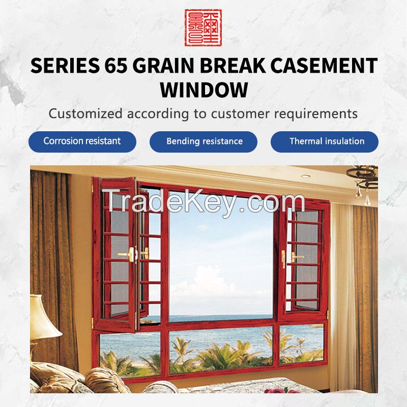 65 series imitation wood grain bridge cut flat window with three glass and two cavities