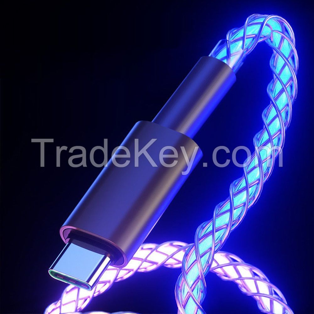 RGB Data Cable 100W Fast Charge with Cool Breathing Light USB Mobile Phone Charging Cable