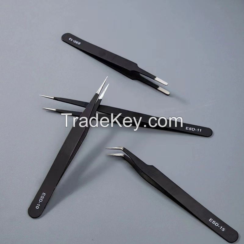 Stainless Steel Tweezers Straight Tip Electronic Tweezers Precision Thickened Anti-static Tweezers Pointed Head Elbow Bird's Nest Tweezers Beauty Tweezers