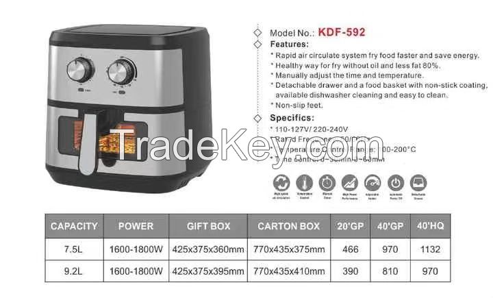 2023 Lucky AirFryer 7.5L/9L Electric Air Fryers with Transparent glass pot Window Visual drawer basket fryer