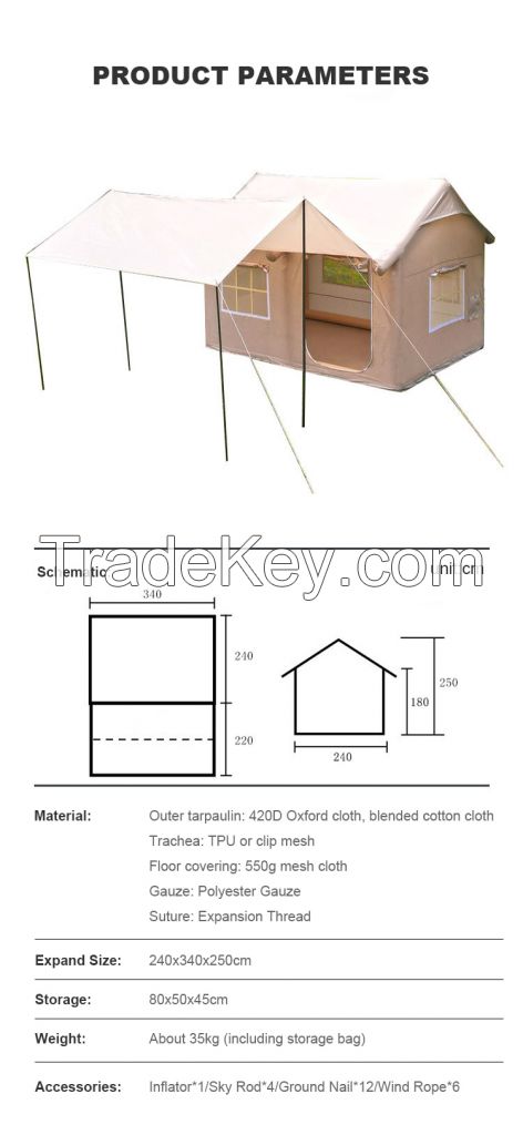 Outdoor Rain and Windproof Air Tent Camping Oxford Cloth/Cotton Inflatable Cabin Tent Portable