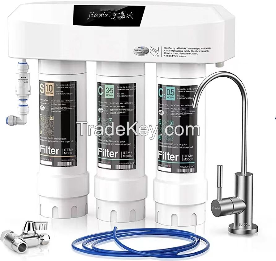Jiaxing Under Sink Water Filter System with Brushed Nickel Faucet SP99-NEW, NSF/ANSI 53&42 Certified to Remove Lead, Chlorine, Odor & Bad Taste - 0.5 Micron