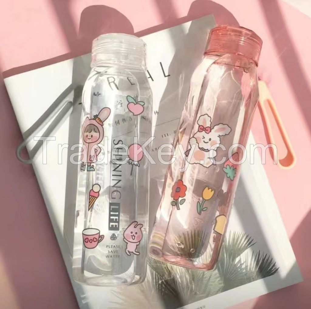 Water cup female student Korean version of large-capacity men's anti-fall sports drinking water bottle plastic Internet celebrity ins cup