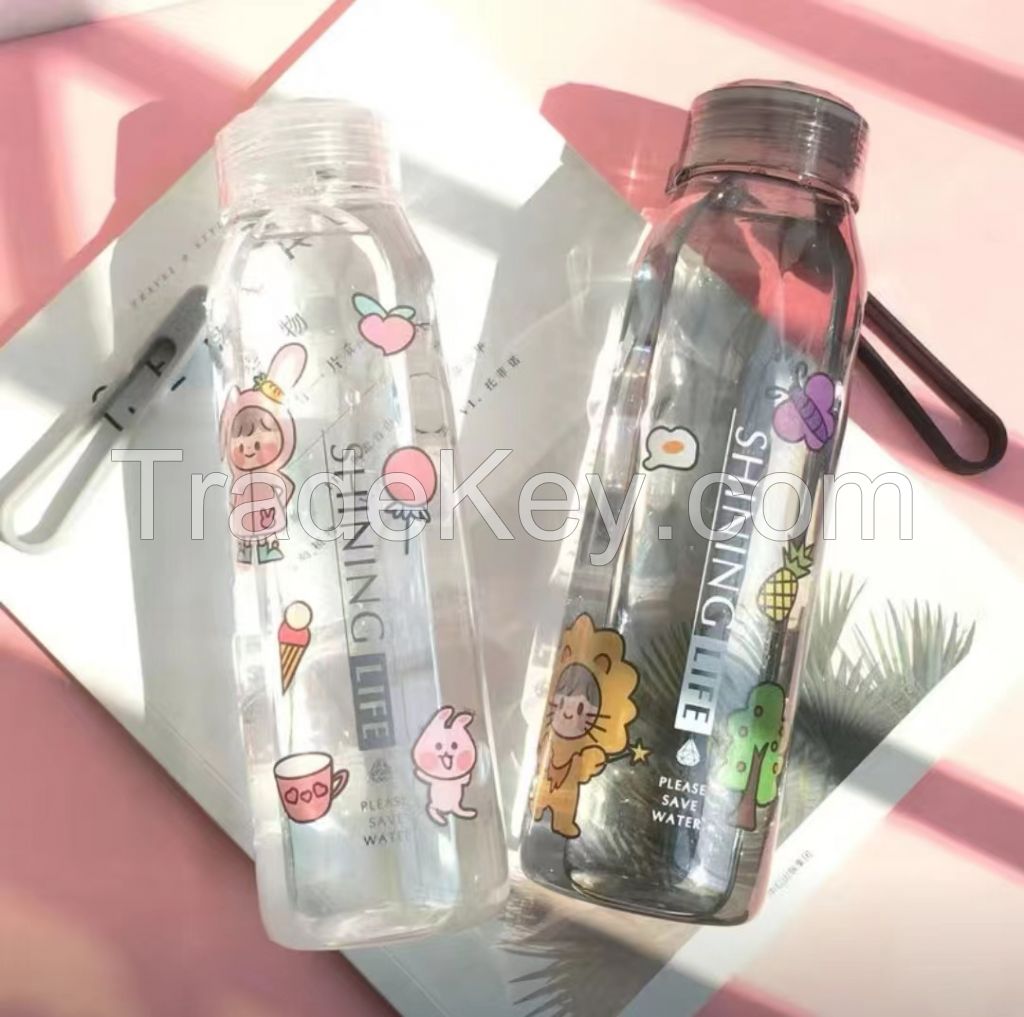 Water cup female student Korean version of large-capacity men's anti-fall sports drinking water bottle plastic Internet celebrity ins cup
