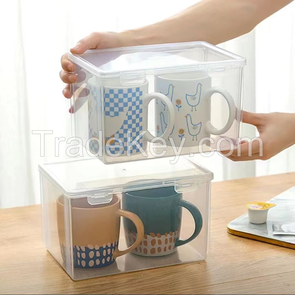 Household water cup desktop storage box dustproof mug storage box large capacity transparent water cup finishing box cup holder