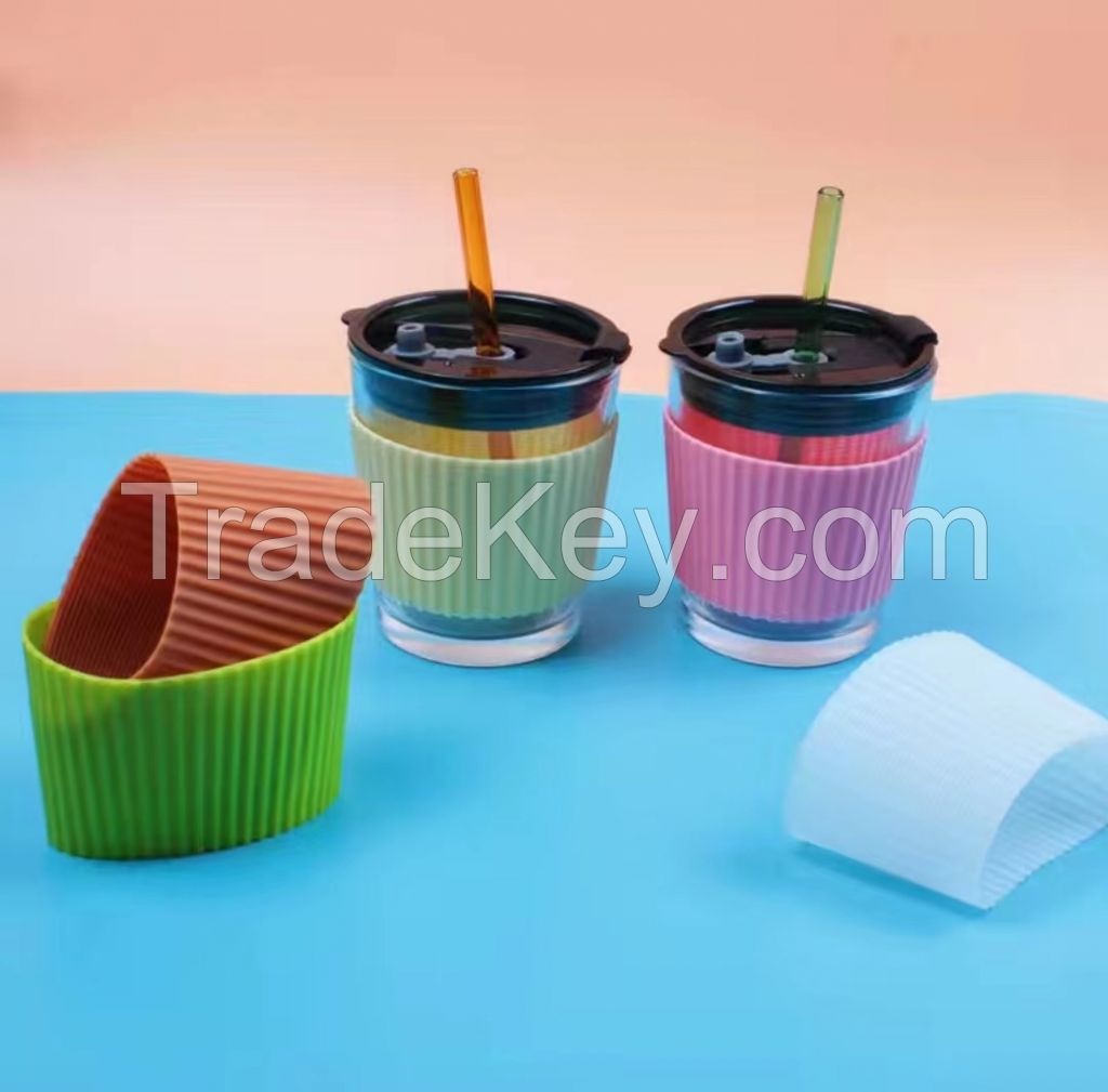 Tapered silicone cup cover thickened glass water cup anti-skid cover heat-resistant and heat-proof heat insulation set coffee cup tea cup protective cover