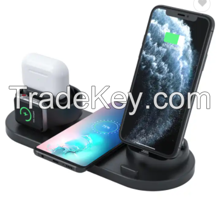 2021 New arrival dropshipping 6 in 1 Universal Qi Fast Charging Table Wireless Charger for Smart Watch Mobile Phone Earphone