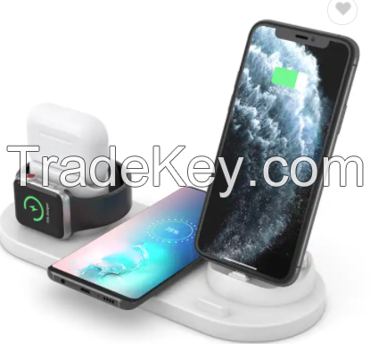2021 New arrival dropshipping 6 in 1 Universal Qi Fast Charging Table Wireless Charger for Smart Watch Mobile Phone Earphone