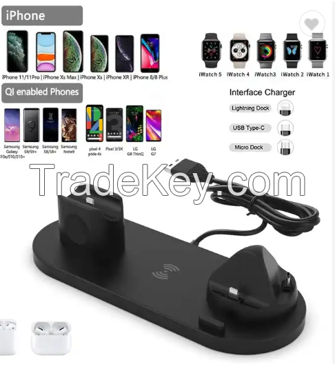 Top Selling Products 2022 Tabletop Fast Charging 6 In 1 Rotate Holder Universal Wireless Charger for Phone Smart Watch Earphones