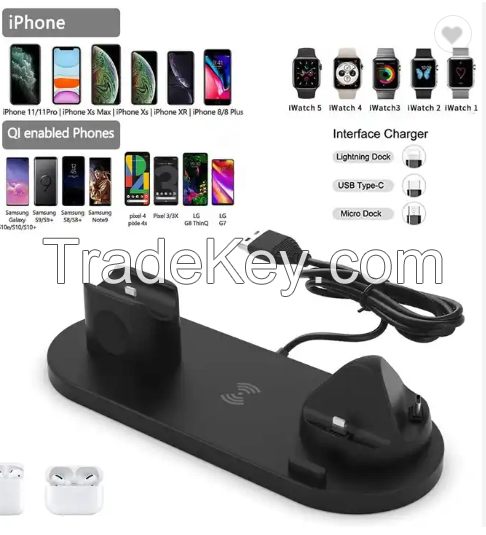 Top Selling Products 2022 Tabletop Fast Charging 6 In 1 Rotate Holder Universal Wireless Charger For Phone Smart Watch Earphones