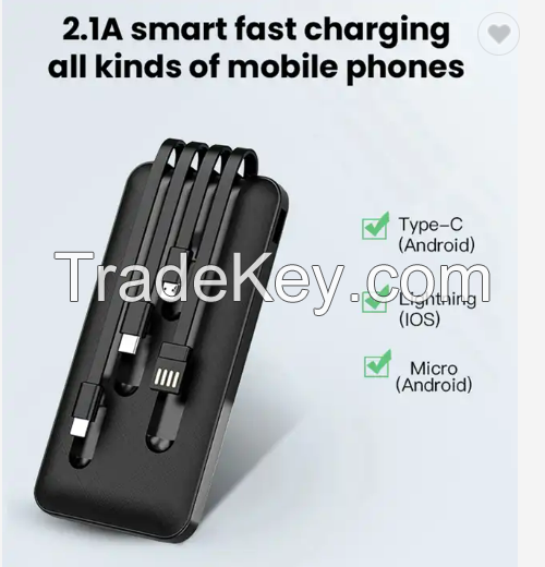 New Arrival Hot Sale Fast Charging Portable Power banks Charger 4 in1 Built in Cables 10000mAh Power Bank