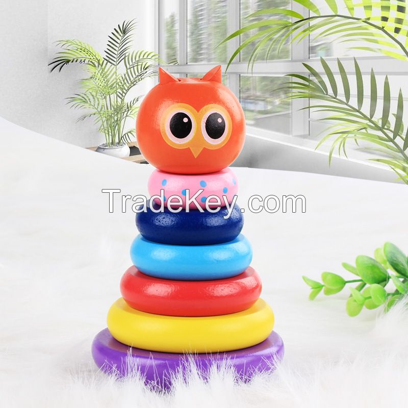 Large round square tumbler rainbow tower rainbow doughnut puzzle shape matching toy