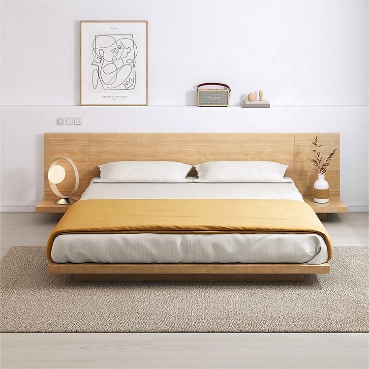 5 Star Hospitality furniture Floating Bed Frame Wood Tatami Bed with Headboard, Double Queen King Size Bedroom Furniture Popular